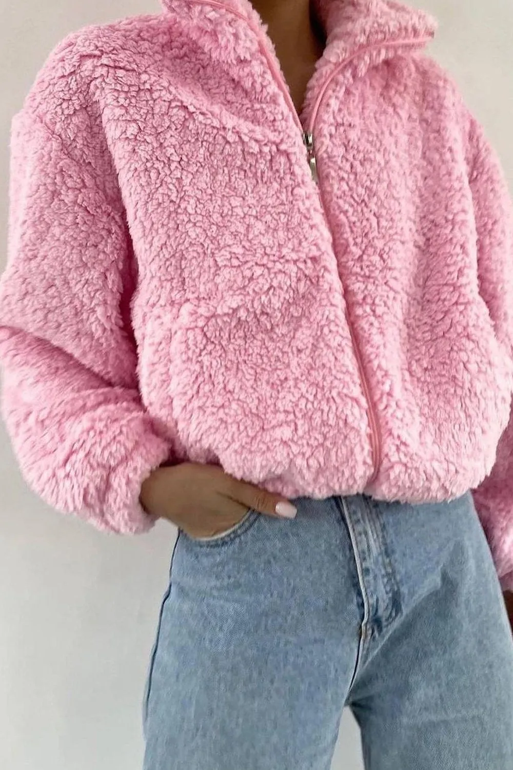 Women's Solid Color Fur Coat Top